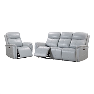 Pemberly Row Contemporary Seamist Grey Power Reclining Sofa and Recliner