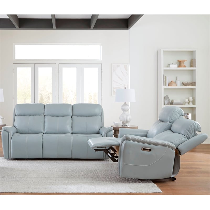 Pemberly Row Contemporary Seamist Grey Power Reclining Sofa and Loveseat