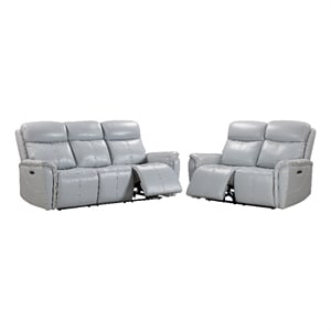 Pemberly Row Contemporary Seamist Grey Power Reclining Sofa and Loveseat