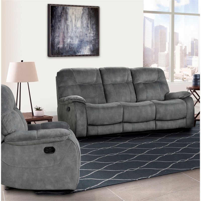 Pemberly Row Contemporary Shadow Grey Manual Reclining Sofa and Recliner