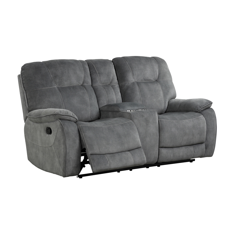 Pemberly Row Contemporary Shadow Grey Manual Reclining Sofa and Loveseat