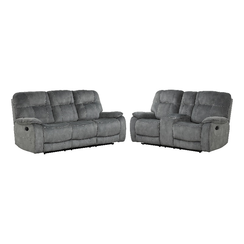 Pemberly Row Contemporary Shadow Grey Manual Reclining Sofa and Loveseat