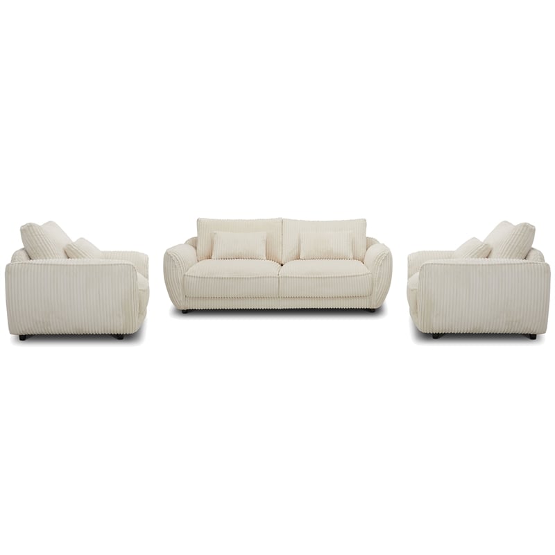 Pemberly Row Contemporary Mega Ivory Sofa and 2 Chair and Half