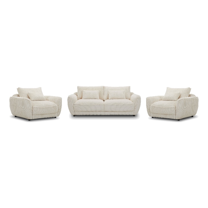 Pemberly Row Contemporary Mega Ivory Sofa and 2 Chair and Half