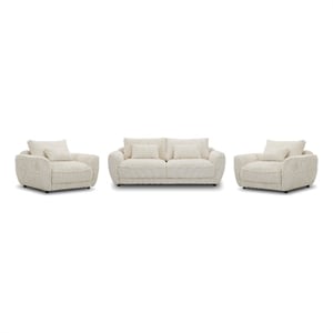 Pemberly Row Contemporary Mega Ivory Sofa and 2 Chair and Half