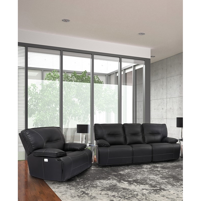 Pemberly Row Contemporary Black Power Reclining Sofa and Recliner