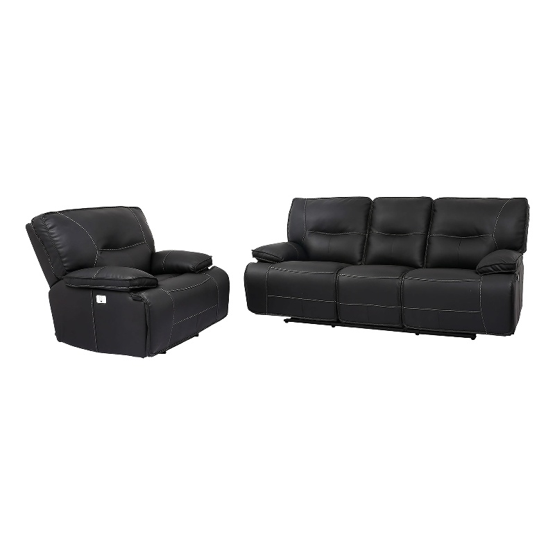 Pemberly Row Contemporary Black Power Reclining Sofa and Recliner
