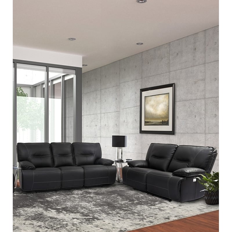 Pemberly Row Contemporary Black Power Reclining Sofa and Loveseat