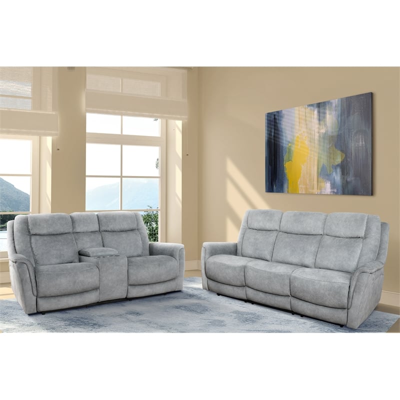 Pemberly Row Contemporary Hudson Grey Power Reclining Sofa and Loveseat