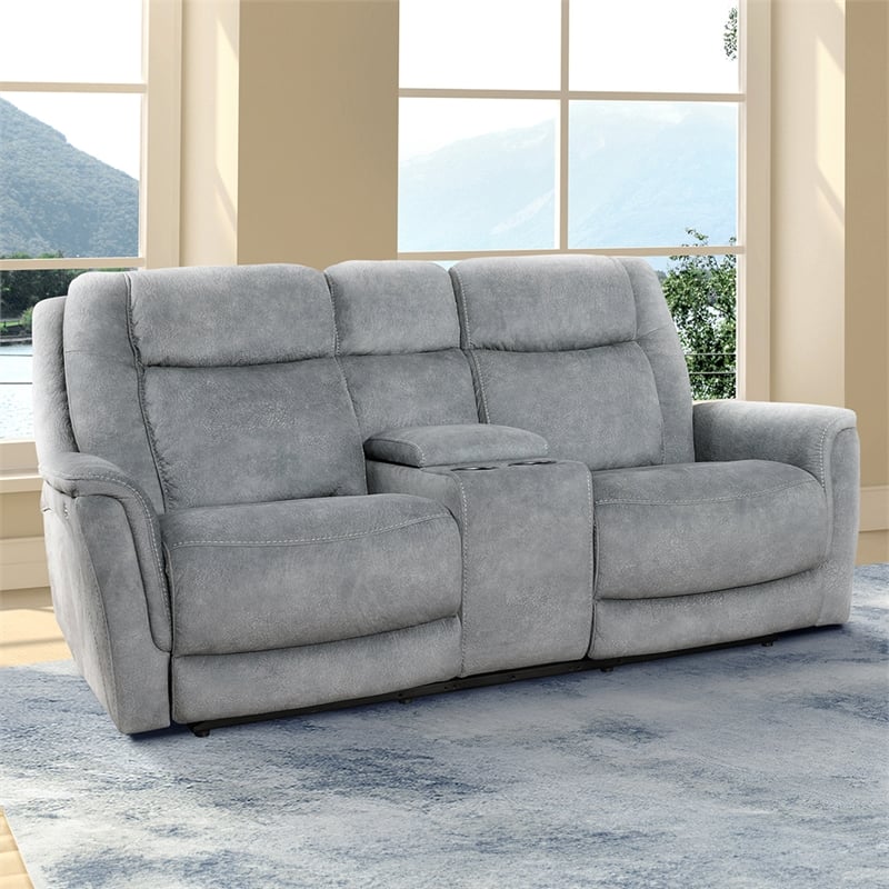 Pemberly Row Contemporary Hudson Grey Power Reclining Sofa and Loveseat