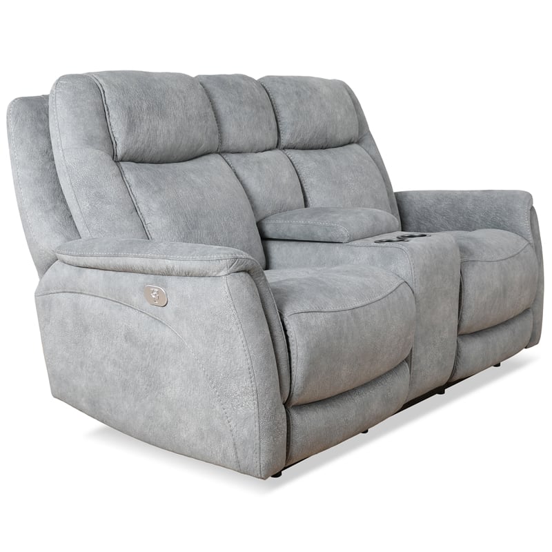 Pemberly Row Contemporary Hudson Grey Power Reclining Sofa and Loveseat