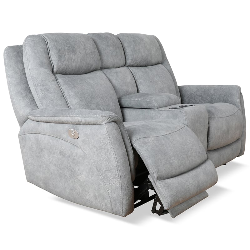 Pemberly Row Contemporary Hudson Grey Power Reclining Sofa and Loveseat