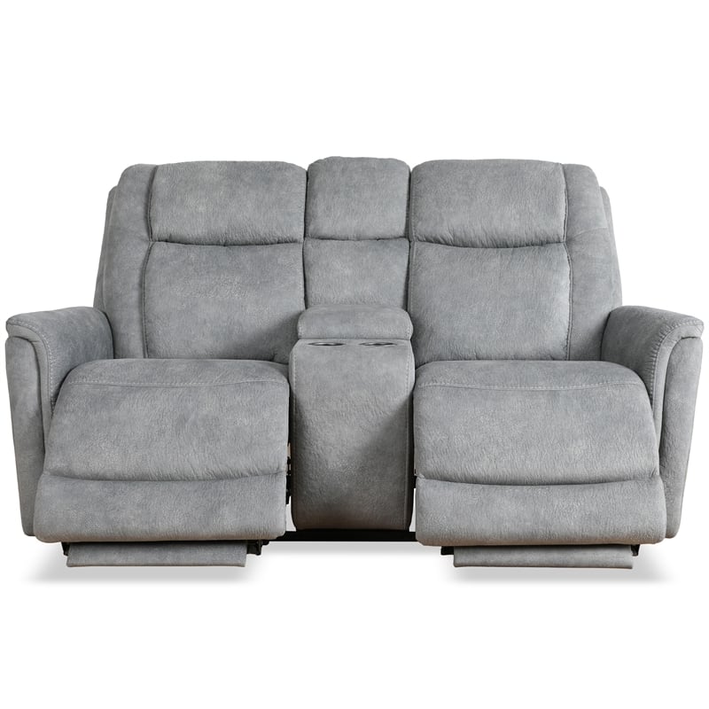 Pemberly Row Contemporary Hudson Grey Power Reclining Sofa and Loveseat