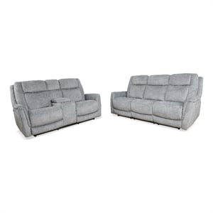 Pemberly Row Contemporary Hudson Grey Power Reclining Sofa and Loveseat