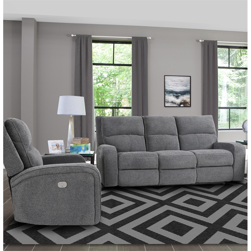 Pemberly Row Contemporary Bizmark Grey Power Reclining Sofa and Recliner