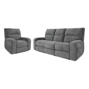 Pemberly Row Contemporary Bizmark Grey Power Reclining Sofa and Recliner