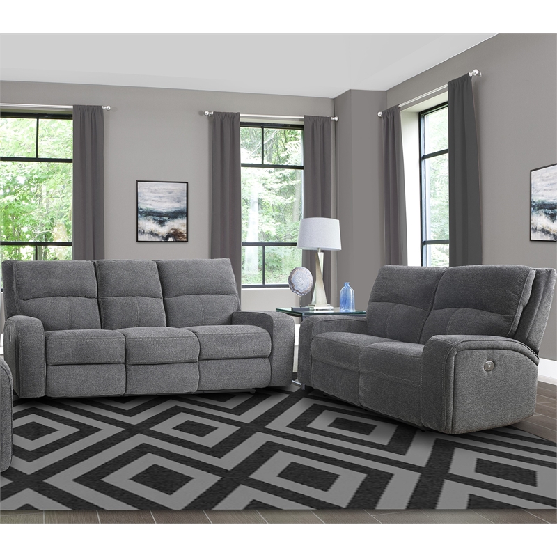 Pemberly Row Contemporary Bizmark Grey Power Reclining Sofa and Loveseat