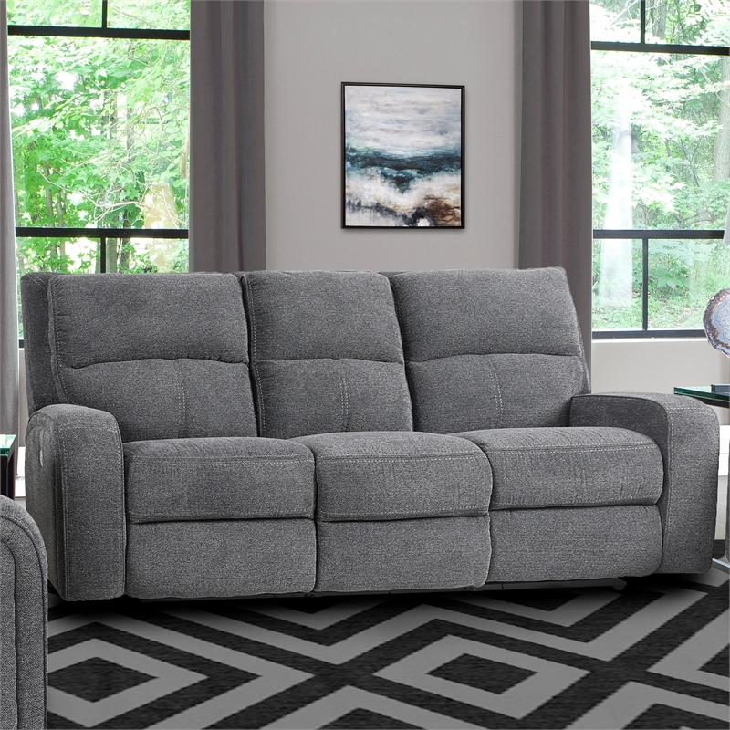 Pemberly Row Contemporary Bizmark Grey Power Reclining Sofa and Loveseat