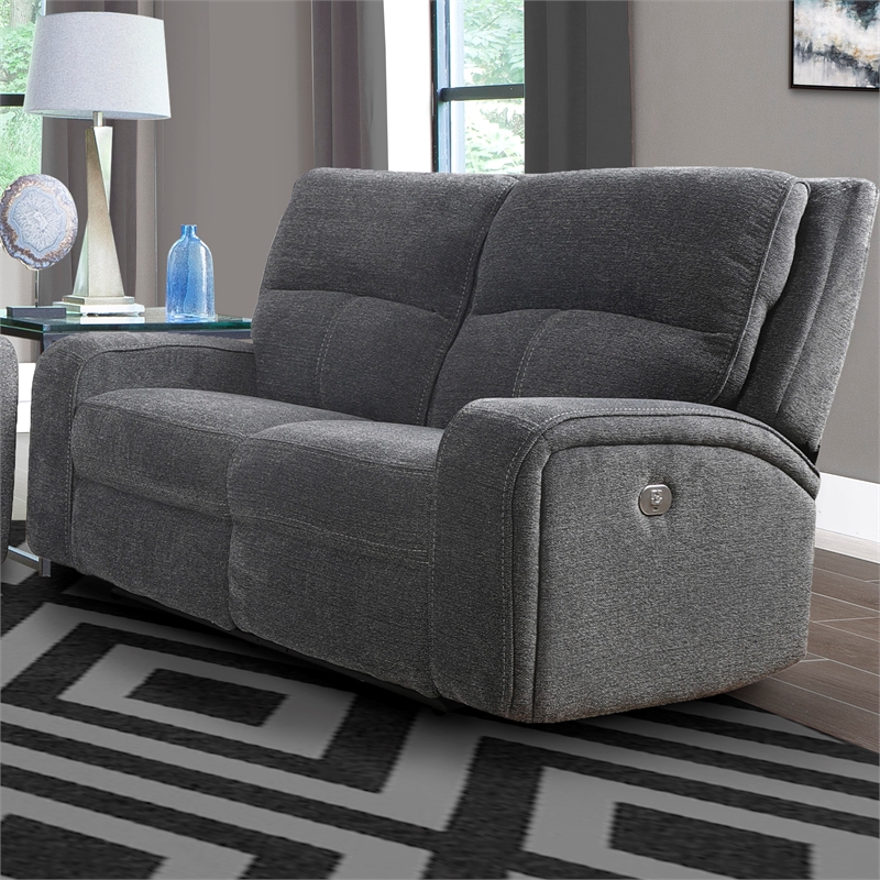 Pemberly Row Contemporary Bizmark Grey Power Reclining Sofa and Loveseat