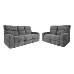 Pemberly Row Contemporary Bizmark Grey Power Reclining Sofa and Loveseat