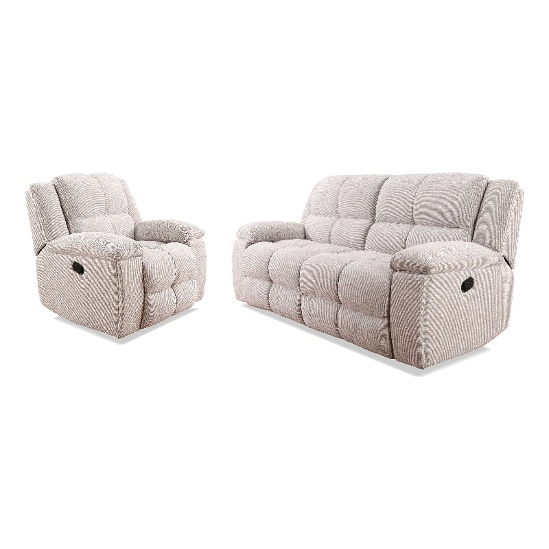 Pemberly Row Contemporary Opal Taupe Manual Reclining Sofa and Recliner