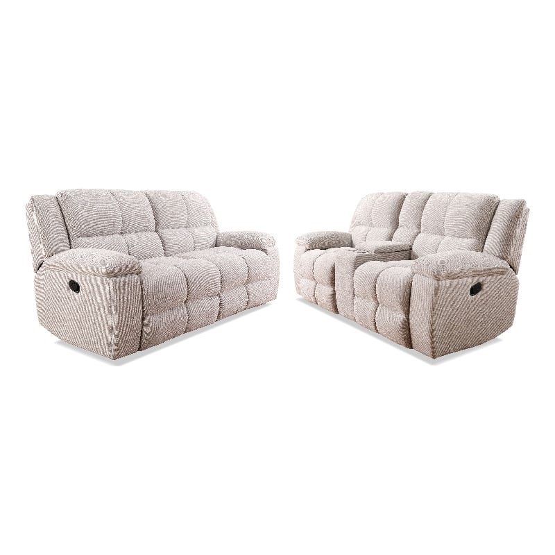 Pemberly Row Contemporary Opal Taupe Manual Reclining Sofa and Loveseat