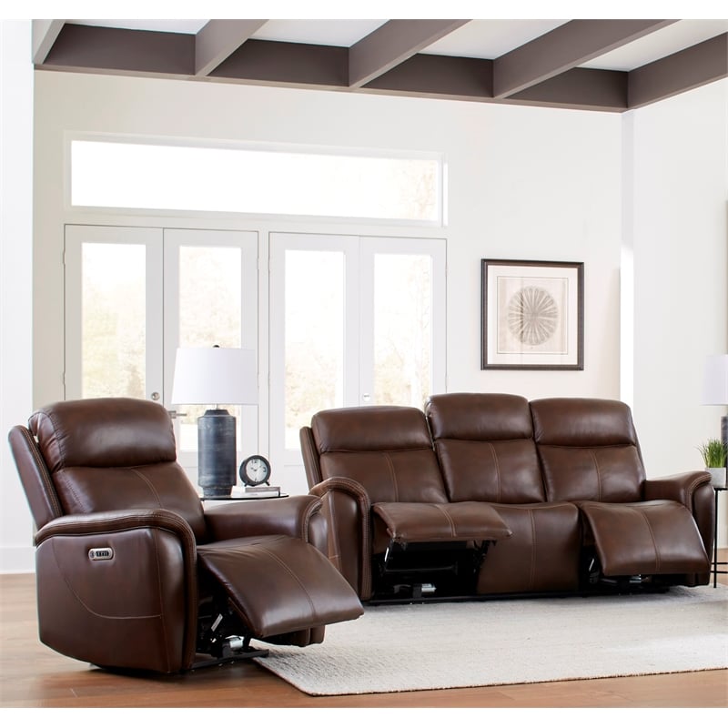 Pemberly Row Contemporary Auburn Power Reclining Sofa and Recliner