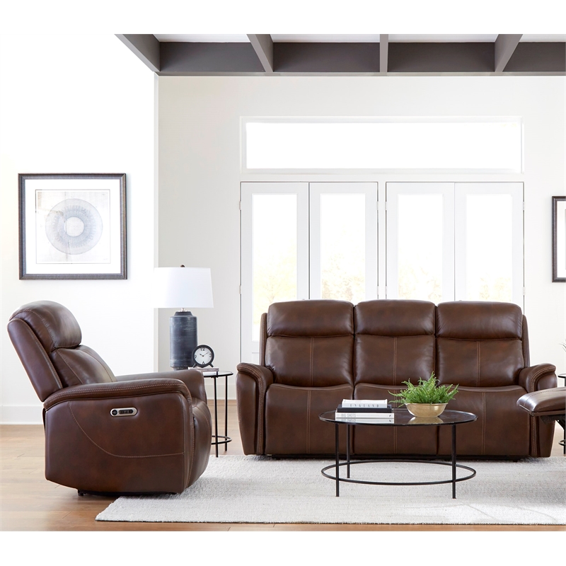 Pemberly Row Contemporary Auburn Power Reclining Sofa and Recliner