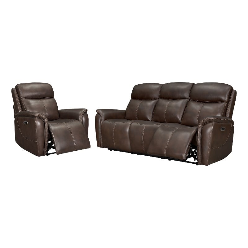 Pemberly Row Contemporary Auburn Power Reclining Sofa and Recliner