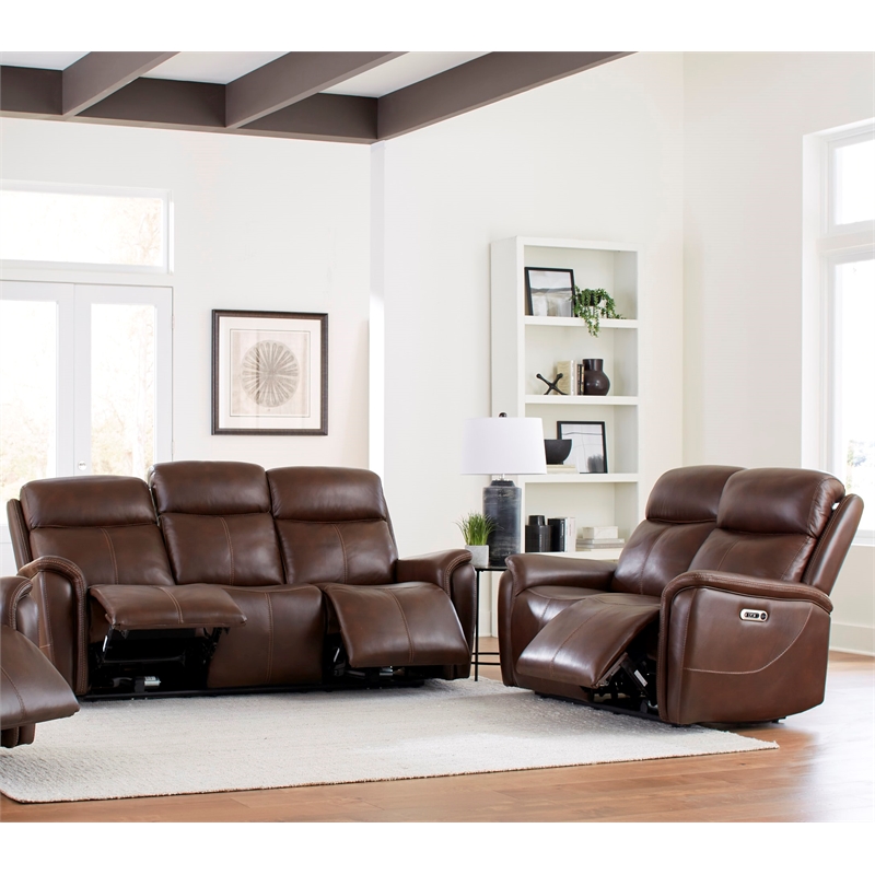 Pemberly Row Contemporary Auburn Power Reclining Sofa and Loveseat