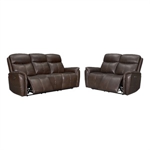 Pemberly Row Contemporary Auburn Power Reclining Sofa and Loveseat