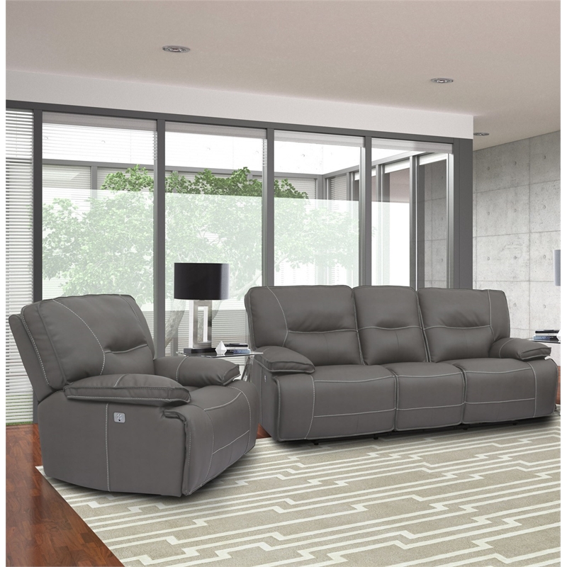Pemberly Row Contemporary Haze Power Reclining Sofa and Recliner