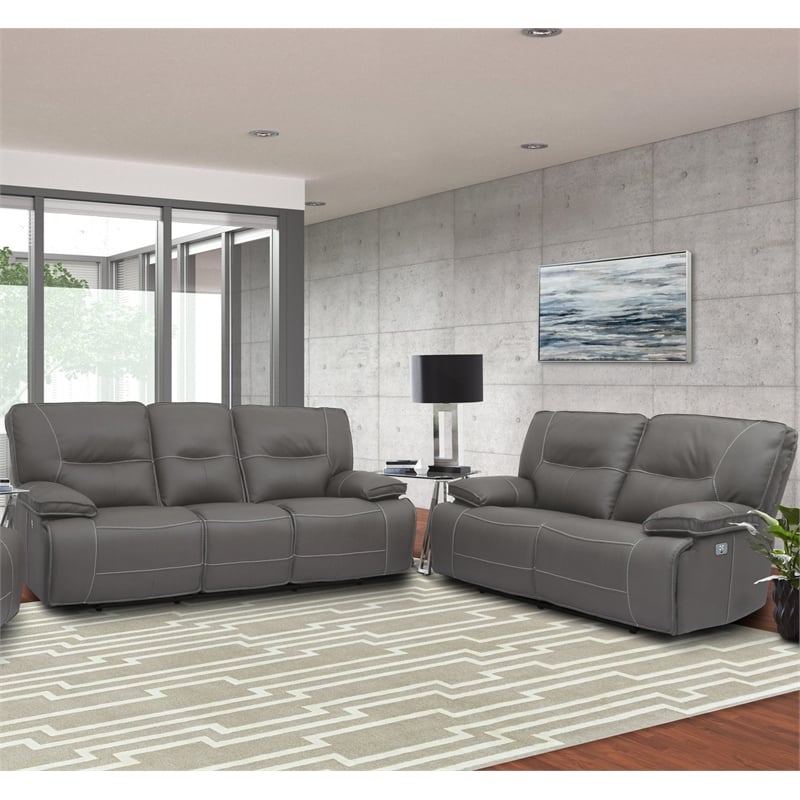 Pemberly Row Contemporary Haze Power Reclining Sofa and Loveseat