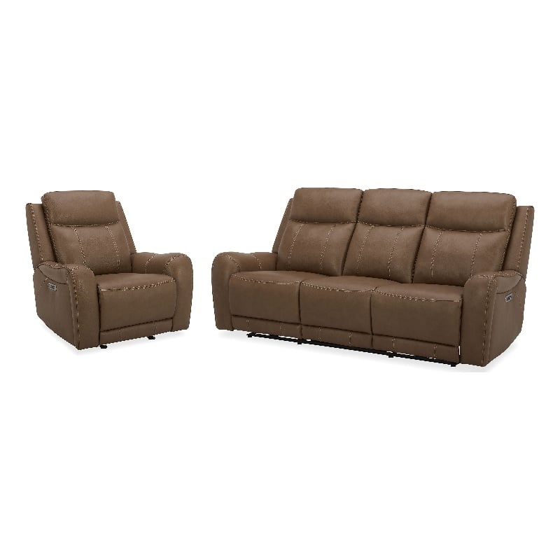Pemberly Row Contemporary Butternut Power Reclining Sofa and Recliner
