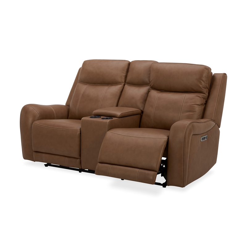 Pemberly Row Contemporary Butternut Power Reclining Sofa and Loveseat