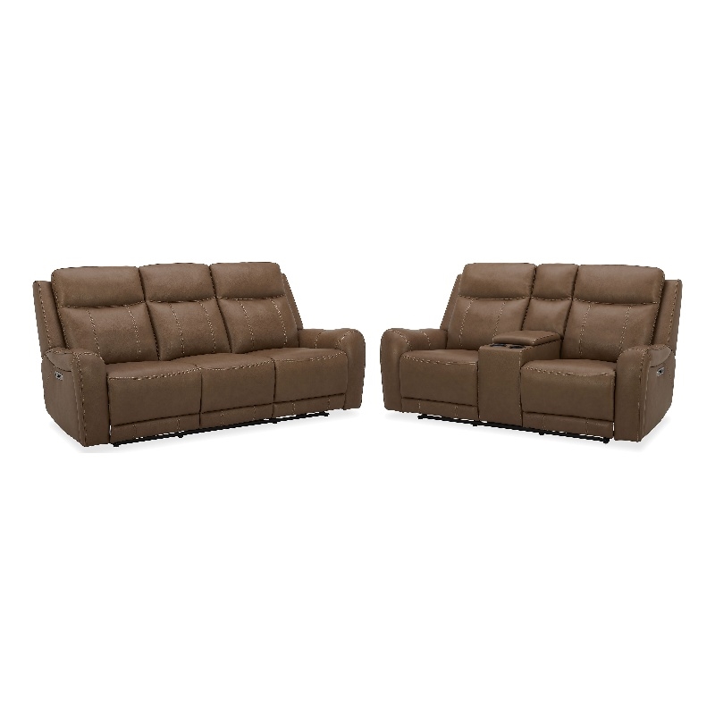 Pemberly Row Contemporary Butternut Power Reclining Sofa and Loveseat