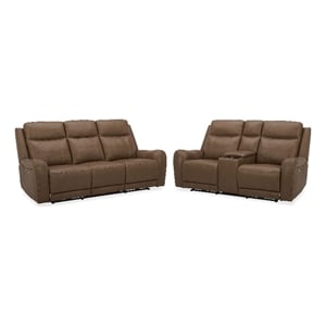 Pemberly Row Contemporary Butternut Power Reclining Sofa and Loveseat