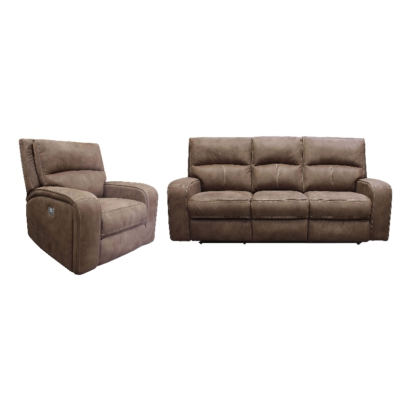 Pemberly Row Contemporary Kahlua Power Reclining Sofa and Recliner