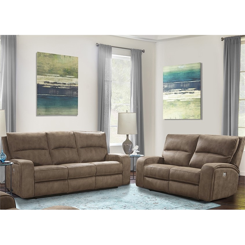 Pemberly Row Contemporary Kahlua Power Reclining Sofa and Loveseat