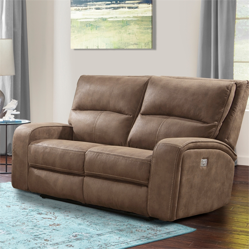 Pemberly Row Contemporary Kahlua Power Reclining Sofa and Loveseat