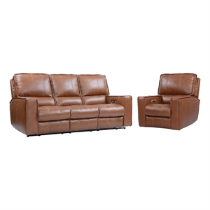 Pemberly Row Contemporary Saddle Power Reclining Sofa and Recliner