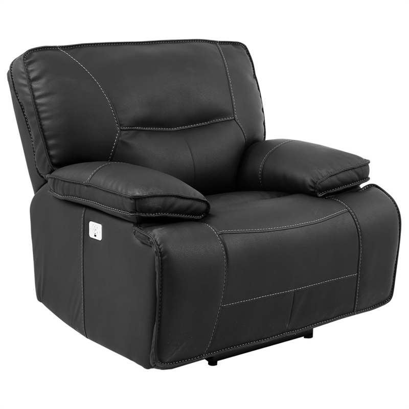 Pemberly Row Contemporary Black Power Reclining Sofa and Two Recliners