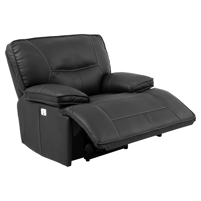 Pemberly Row Contemporary Black Power Reclining Sofa and Two Recliners