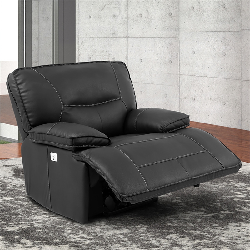 Pemberly Row Contemporary Black Power Reclining Sofa and Two Recliners