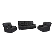 Pemberly Row Contemporary Black Power Reclining Sofa and Two Recliners