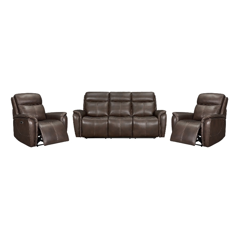 Pemberly Row Contemporary Auburn Power Reclining Sofa and 2 Recliners