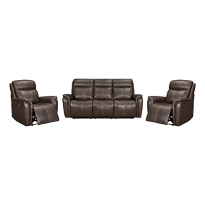 Pemberly Row Contemporary Auburn Power Reclining Sofa and 2 Recliners