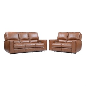 Pemberly Row Contemporary Saddle Power Reclining Sofa and Loveseat