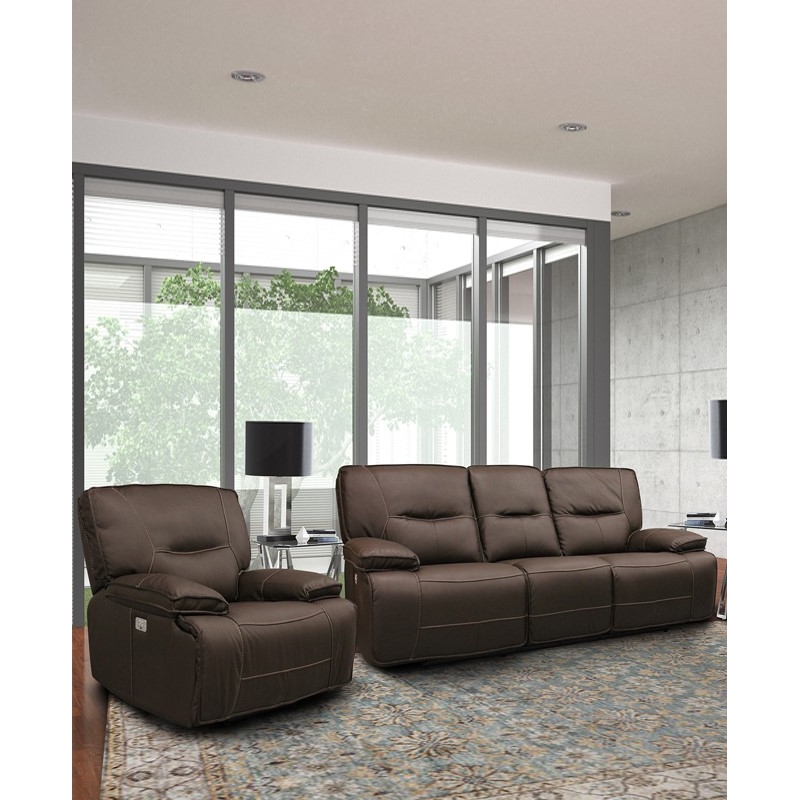 Pemberly Row Contemporary Chocolate Power Reclining Sofa and Recliner