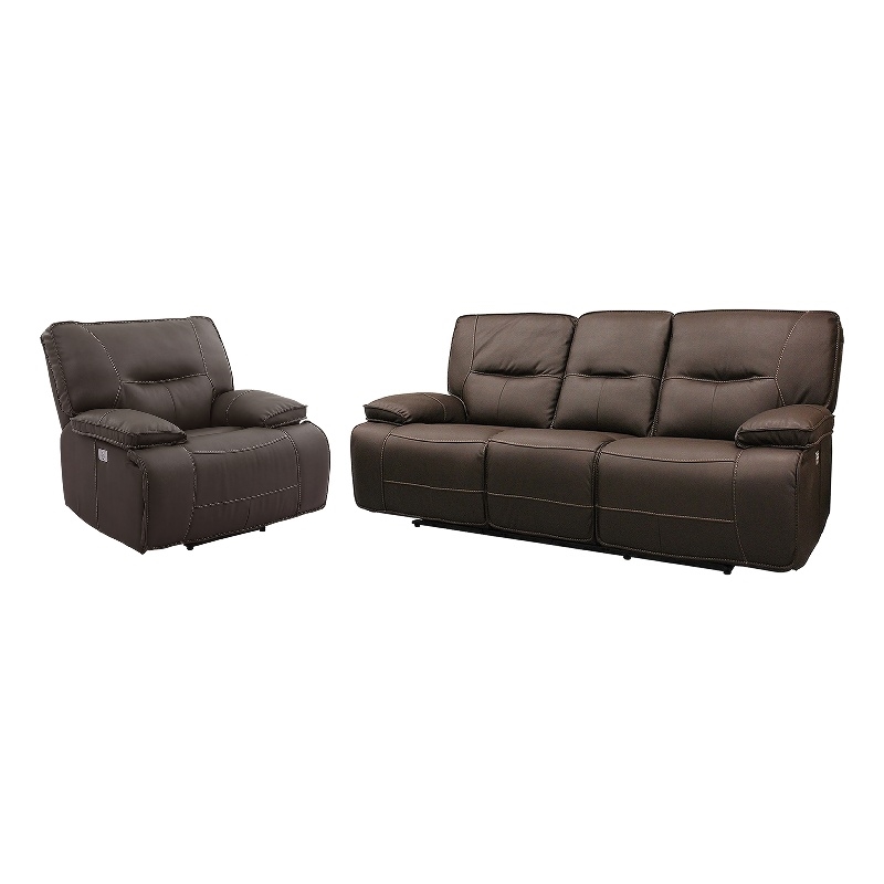 Pemberly Row Contemporary Chocolate Power Reclining Sofa and Recliner